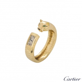 Cartier Yellow Gold Emerald And Onyx Panther Lakard Cuff Bangle Watch